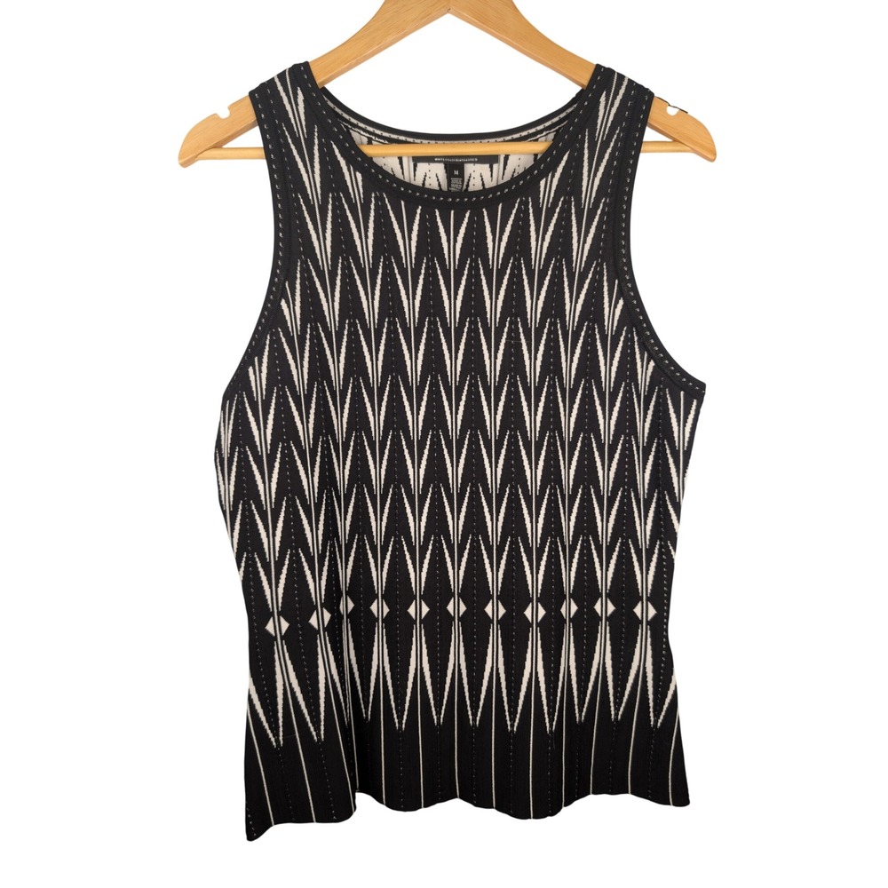 White House Black Market Black White Geometric Intarsia Knit Tank Top Medium